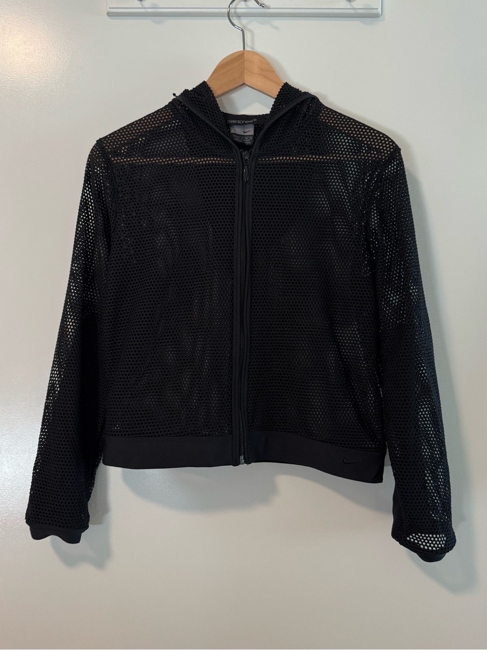 Nike Black Mesh Cropped Full Zip Hooded Jacket S